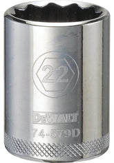 DeWALT DWMT74579OSP Drive Socket, 22 mm Socket, 1/2 in Drive, 12-Point, Steel, Polished Chrome Vanadium